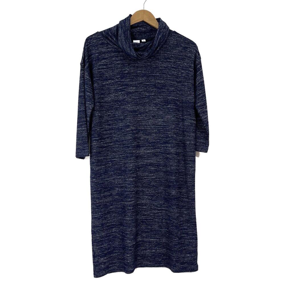 GAP Women’s Size Small Blue Marled Cowl Neck 3/4 Sleeve Knee Midi Dress New